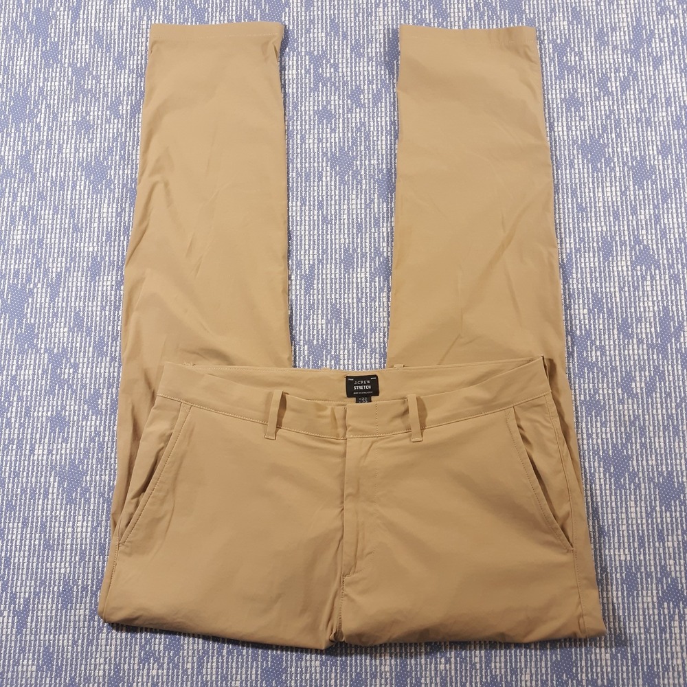 J.CREW Stretch Pants Mens 32 x 30 484 Slim Beige Flat Front Chino Slash Pockets